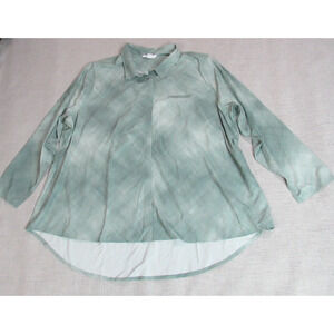 Athleta Top Womens 3X Green Poplin Button Up Shirt Long Sleeve Vented Active